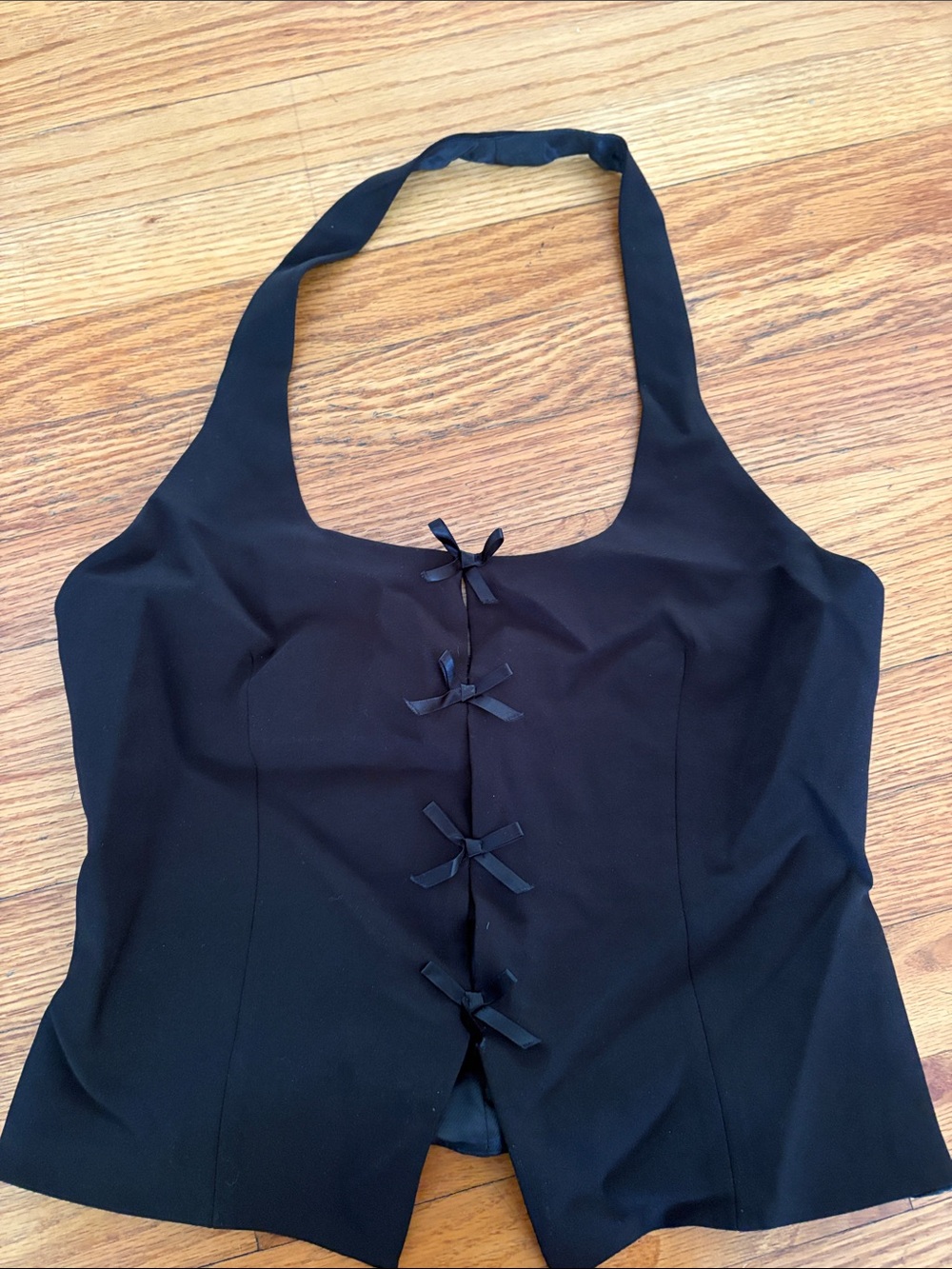 Black Halter Bow-Front Women's Top